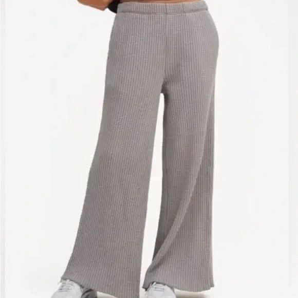 MATE THE LABEL WOMEN'S ORGANIC COTTON WAFFLE KNIT WIDE LEG PANTS NWT GRAY - Picture 2 of 7